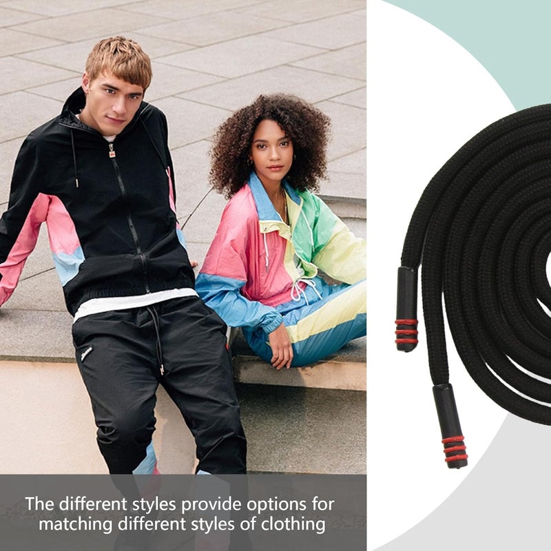 BOROLA 1Pcs 51 Inch Fashionable Durable Cotton Drawstring, Premium Hoodie, Sports Pants, Shorts Universal Drawstring Replacement (Black Rope, Red Stripe) - Image 4
